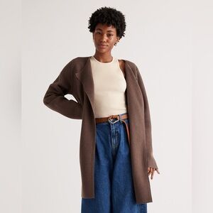 Quince 100% Organic Cotton Knit Collarless Coat in Heather Brown Size Large